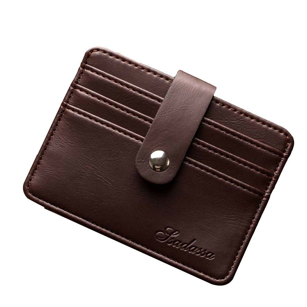 WALLET Mens Minimalist Wallet With Strap - Dark Brown